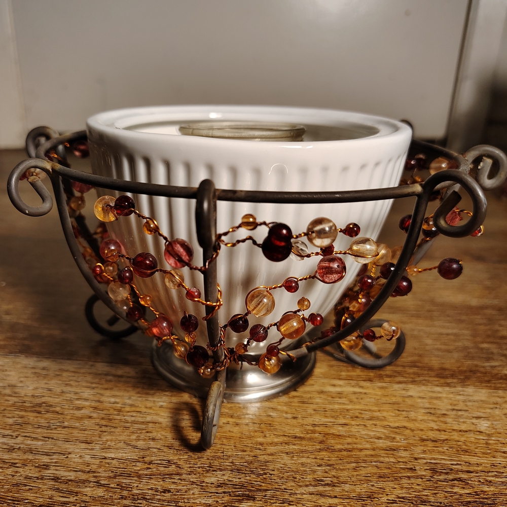 Elegant White Candle Holder with Beaded Accents